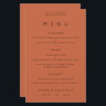 Budget Simple Typography Terracotta Wedding Menu<br><div class="desc">Simple Typography Terracotta Wedding Menu. A budget price size 5.5” x 8.5”, You can also change the font style and colours and the background colours on the front and back if you wish via the Click to Customise Further option.</div>
