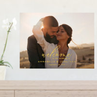 Budget simple wedding photo welcome eucalyptus