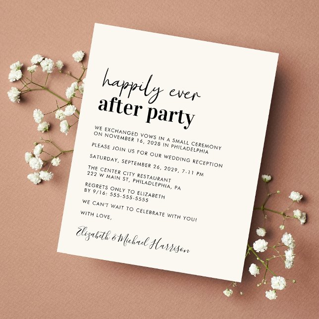 Budget Simple Wedding Reception Cream Invitation (A chic and affordable Happily Ever After Party invitation)