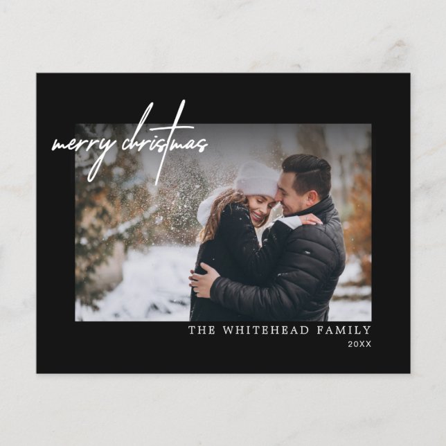 Budget Simple White Merry Christmas Black Card (Front)