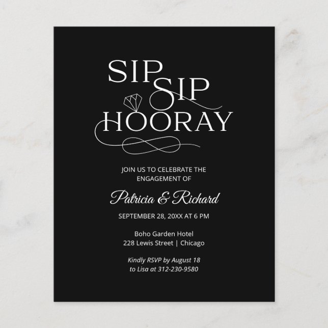 Budget Sip Sip Hooray Engagement Party Invitation (Front)