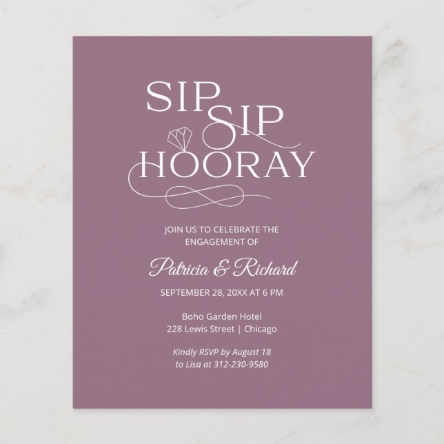 Budget Sip Sip Hooray Engagement Party Invitation (Front)