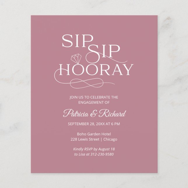 Budget Sip Sip Hooray Engagement Party Invitation (Front)