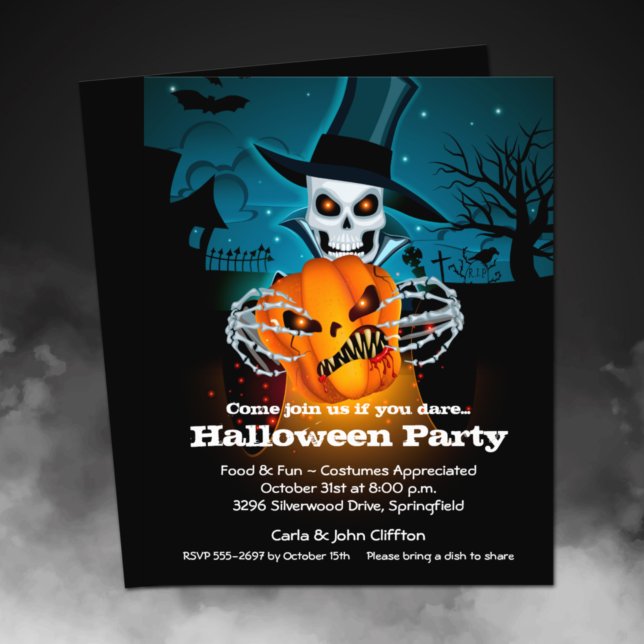 Budget Skeleton Halloween Invitation  Flyer (Printed on affordable THIN 80 lb flyer paper - heavier paper available in our collection.)