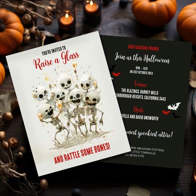 Budget Skeleton Themed Adult Halloween Invitation Postcard (Creator Uploaded)