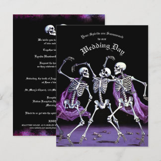 Budget Skeletons Purple Gothic Wedding Invitation Postcard