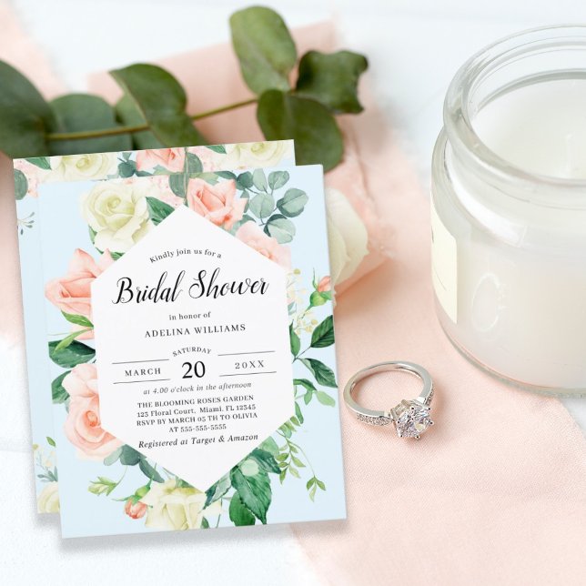 Budget Sky Blue Floral Bridal Shower Flyer (Creator Uploaded)