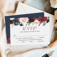 Budget Small RSVP | Burgundy Red Navy Blue Floral
