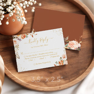 Budget Small RSVP   Gold Terracotta Autumn Floral Card