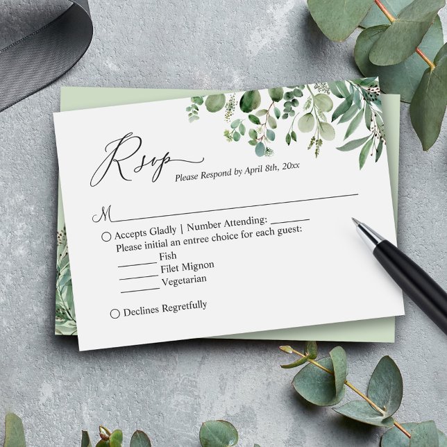 Budget Small RSVP | Greenery Eucalyptus Leaves Card (Creator Uploaded)