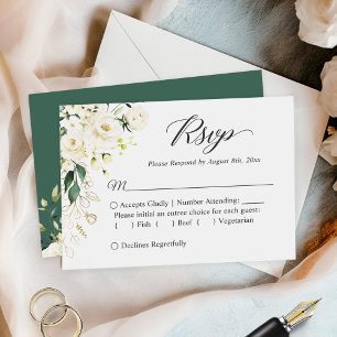 Budget Small Wedding RSVP Green White Peony Floral Card