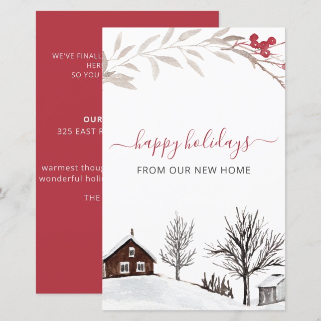 Budget Snow Scene New Home Weve Moved Holiday Card (Front/Back)