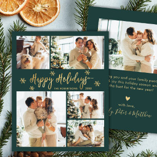 Budget Snowflake Green Gold 5 Photo Collage Card
