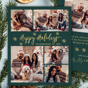 Budget Snowflake Green Gold 5 Photo Collage Card