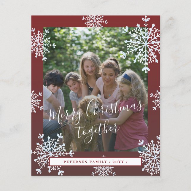 Budget snowflakes photo Christmas red holiday card (Front)