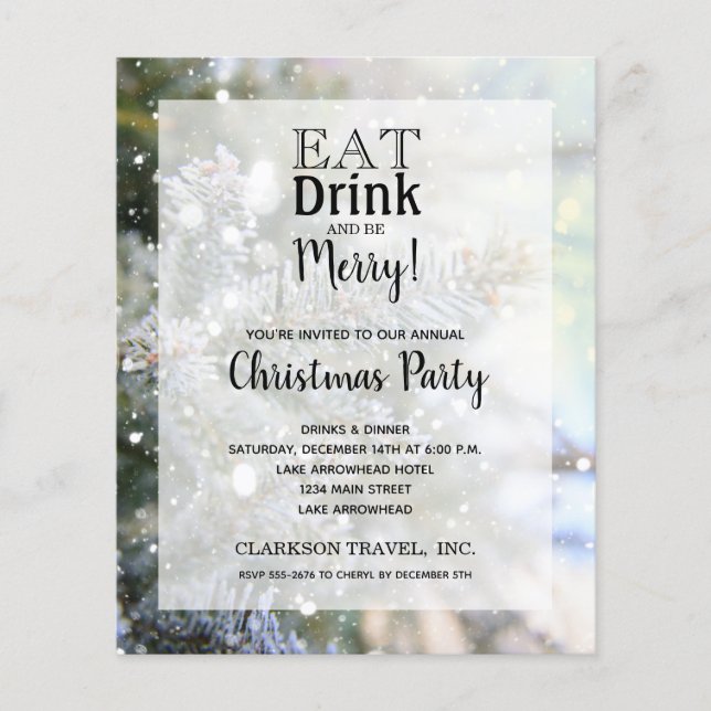 Budget Snowy Pines Christmas Holiday Invitation Flyer (Front)