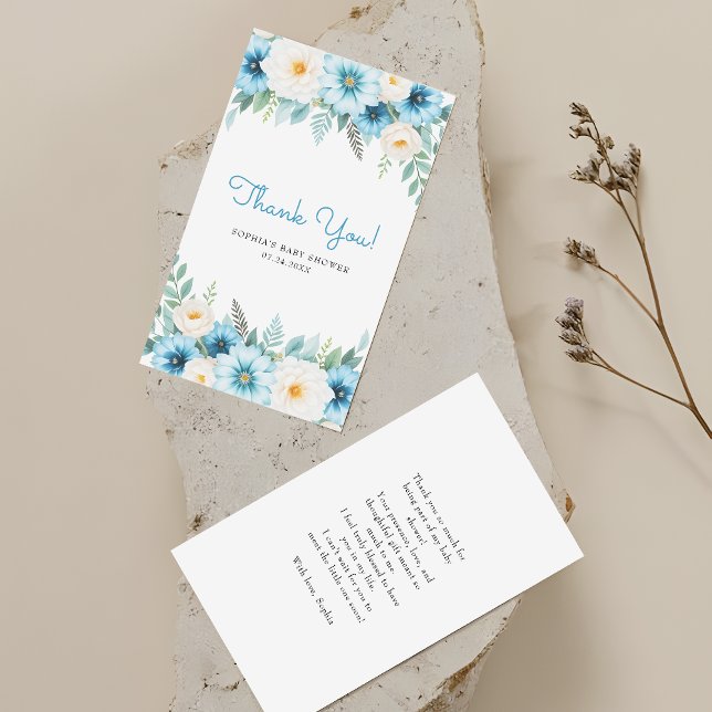 Budget Soft Blue Floral Baby Shower Thank You Card (Creator Uploaded)
