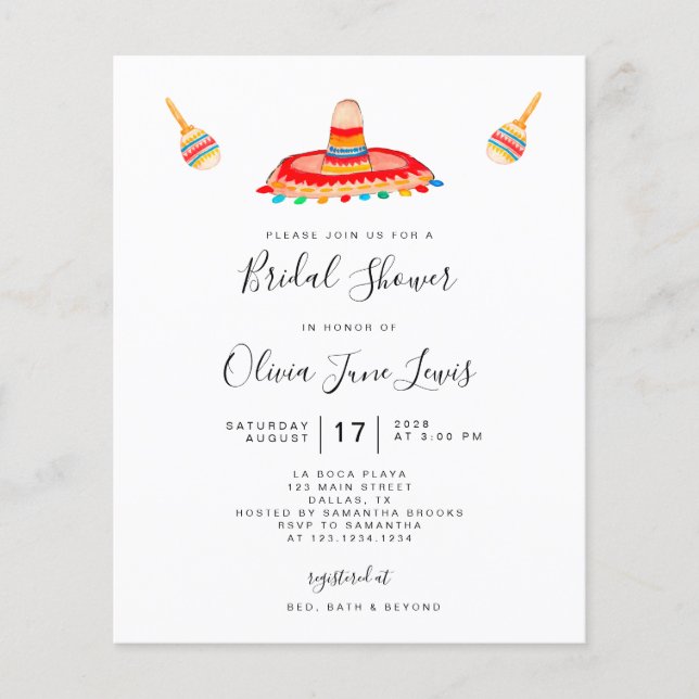 Budget Sombrero Fiesta Bridal Shower Invitation  Flyer (Front)