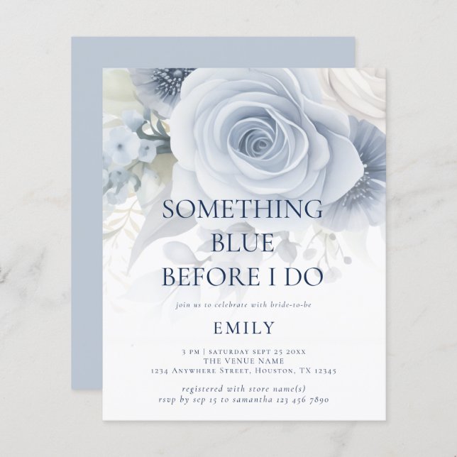 Budget Something Blue Floral Bridal Shower Invite (Front/Back)