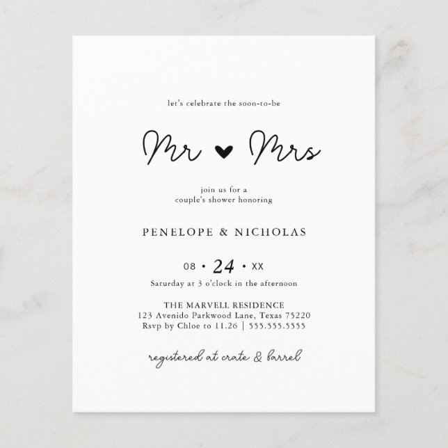 Budget Soon To Be Mr & Mrs Couple Bridal Shower (Front)