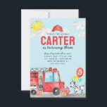 Budget Sound Alarm Fire Truck Firefighter Birthday Card<br><div class="desc">Modern Cute Sound the Alarm Fire Truck Dalmatian Dog Balloon Firefighter Birthday Invitation</div>