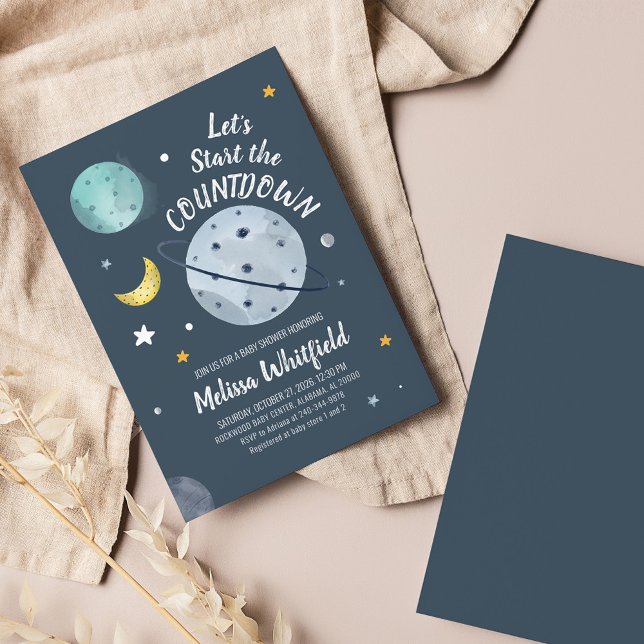 Budget Space Outer Moon Baby Shower Invitation (Outer Space Countdown Baby Shower Party Invitation)