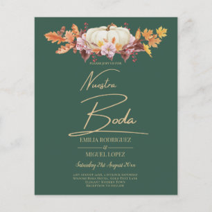 BUDGET Spanish BODA Pumpkin Green Gold Wedding Flyer