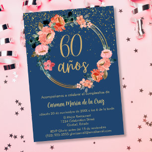 Budget Spanish Elegant Floral 60th Birthday Party Invitation