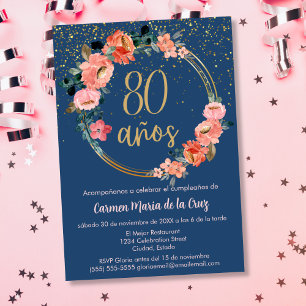 Budget Spanish Elegant Floral 80th Birthday Party Invitation