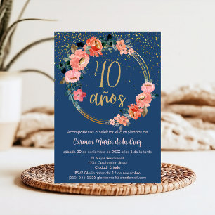 Budget Spanish Fancy Elegant Floral 40th Birthday Invitation