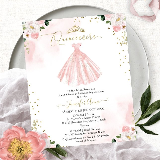 Budget Spanish Quinceanera Invitation Floral (Creator Uploaded)