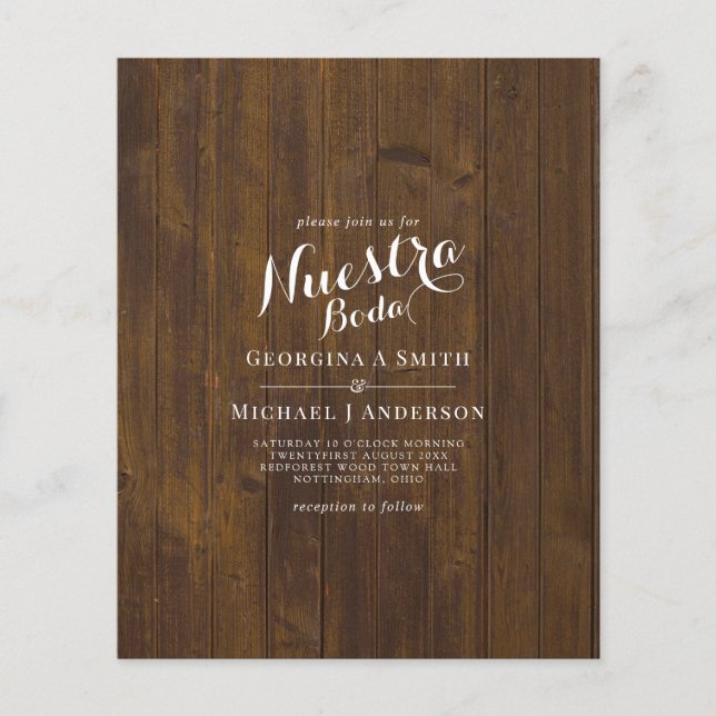 BUDGET Spanish Wedding Bilingual Boda Wedding Flyer (Front)