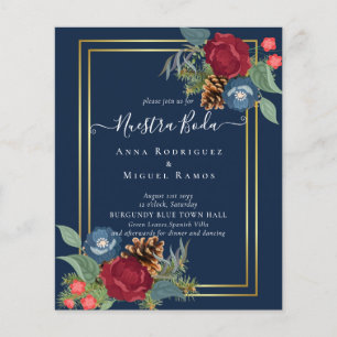 BUDGET Spanish Wedding Nuestra BODA Burgundy Blue Flyer