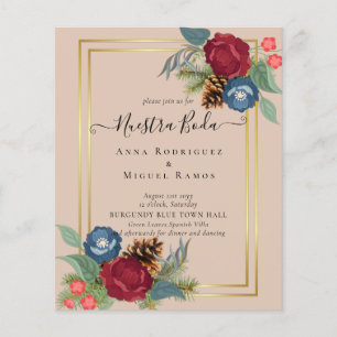 BUDGET Spanish Wedding Nuestra BODA Burgundy Blue Flyer