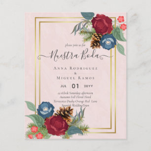 BUDGET Spanish Wedding Nuestra BODA Burgundy Blue Flyer