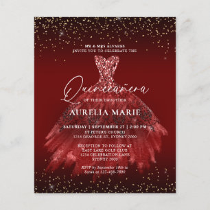 BUDGET Sparkle Gold Red Princess Dress Quinceanera