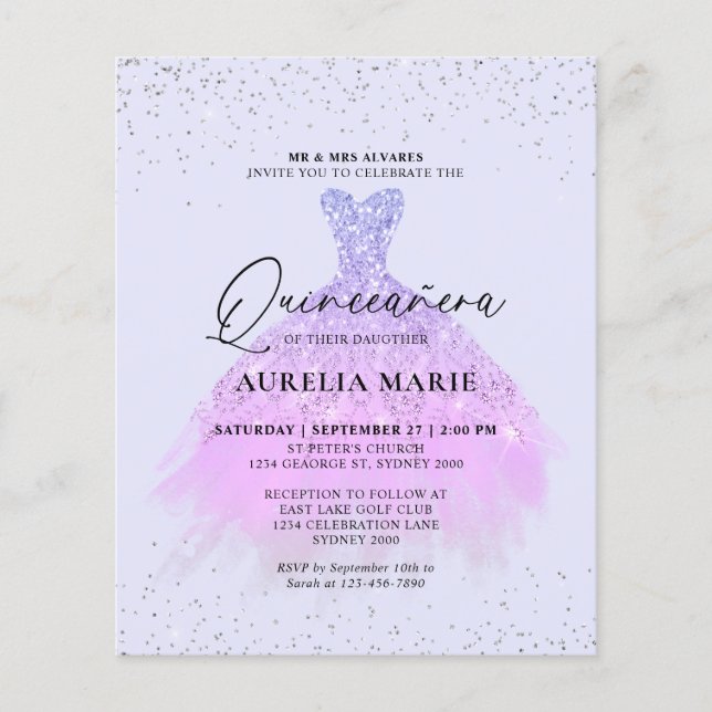 Budget Sparkle Lilac Princess Dress Quinceanera (Front)