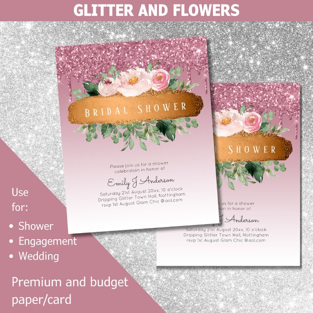 BUDGET Sparkles Glitter Floral Girly Bridal Shower Flyer (Creator Uploaded)