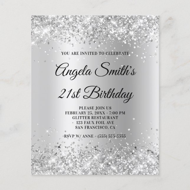 Budget Sparkly Silver Glitter Ombre Invitation (Front)