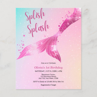 Budget Splish Splash Mermaid 1st Birthday Invite