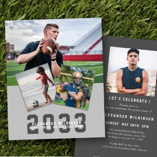Budget Sporty Guy Modern 4 photo Grad Invitation Flyer