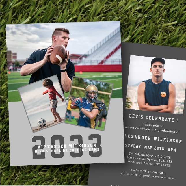 Budget Sporty Guy Modern 4 photo Grad Invitation Flyer (Creator Uploaded)