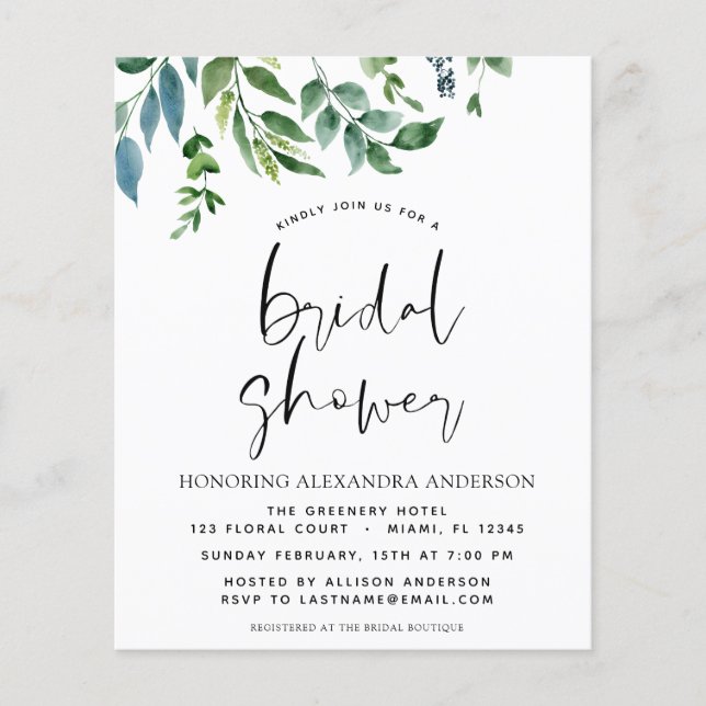 Budget Spring Bridal Shower Greenery Flyer (Front)
