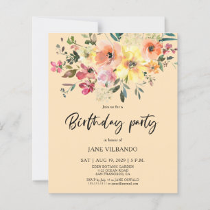 Budget Spring Floral Birthday Party Invitation