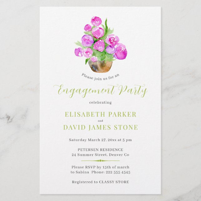 Budget spring floral engagement party invitation flyer (Front)