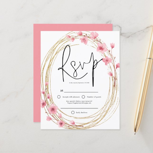 Budget Spring Florals Frame Script RSVP (Front/Back In Situ)