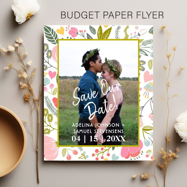 Budget spring wedding chic floral photo save date flyer (Creator Uploaded)