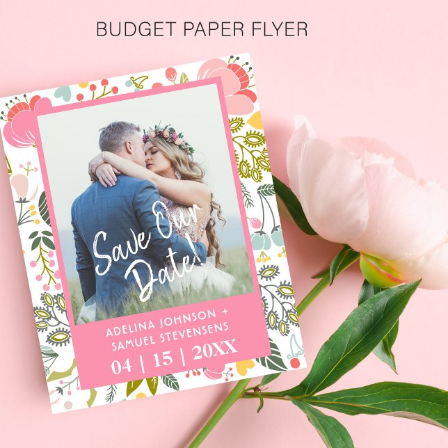 Budget spring wedding floral pink photo save date flyer (Creator Uploaded)