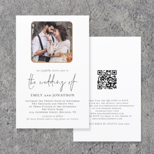 Budget Square Photo QR Code Wedding Invitation (Front  and back view)
