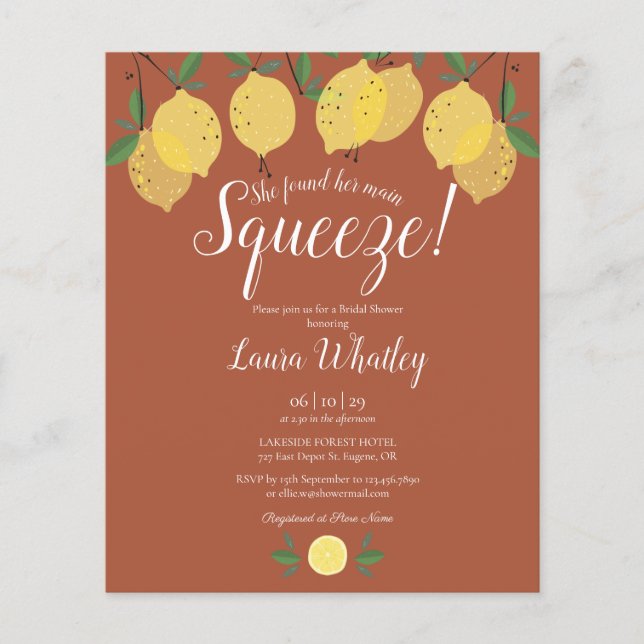 Budget Squeeze Lemons Bridal Shower Invite (Front)